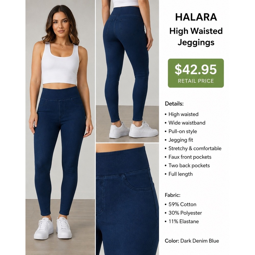 Halara High Waisted Pull-On Denim Jeggings Dark Blue Size M NWT